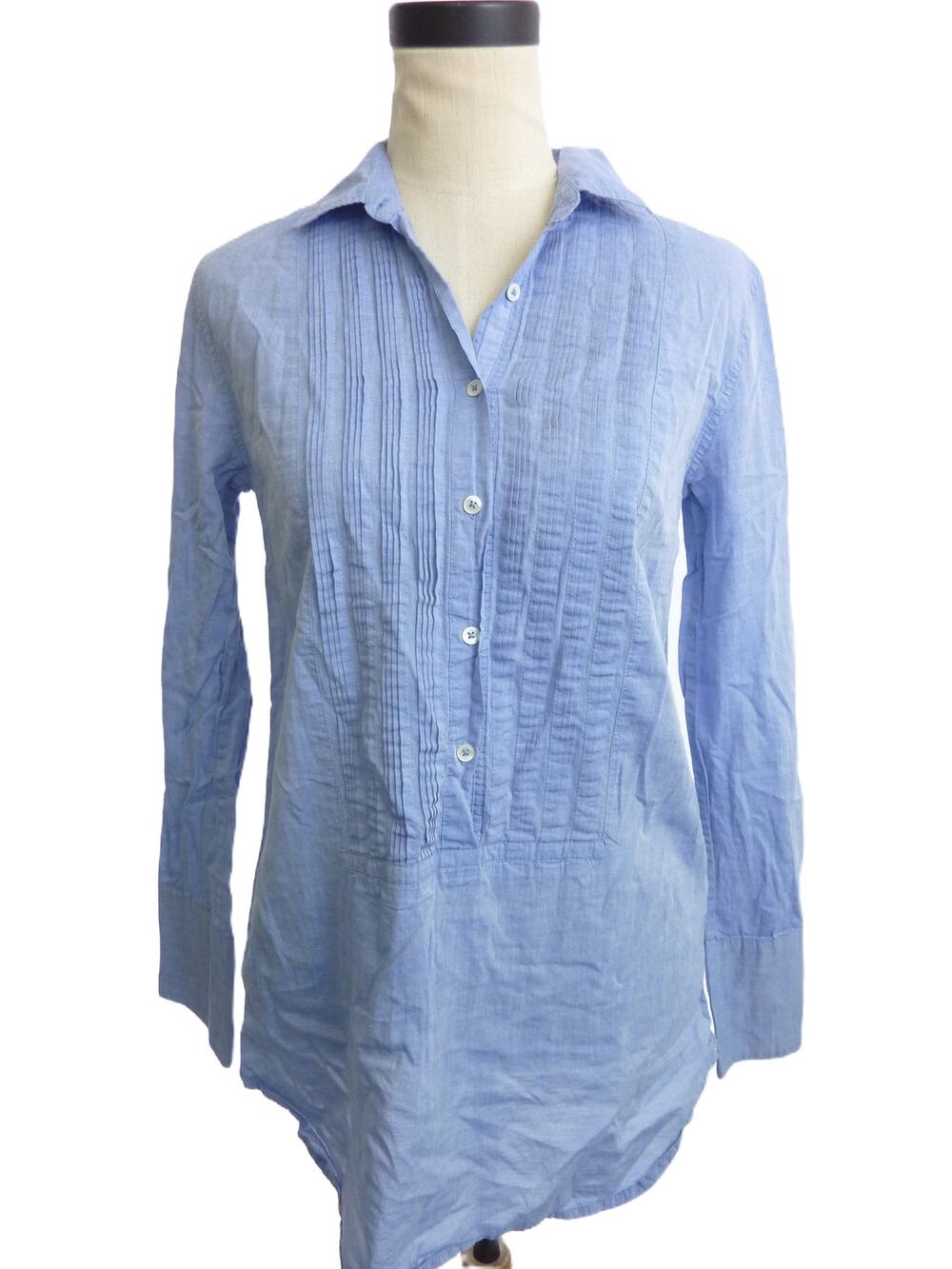 J.Crew Cotton 1/2 Button Down Tuxedo Popover Long Tunic Shirt Blue XS